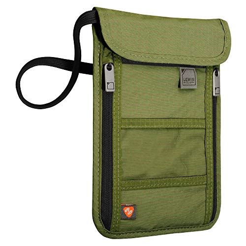 Lewis N. Clark Men's RFID Blocking Stash Wallet, Travel Neck Pouch Passport Holder for Women & Men, Olive, One Size