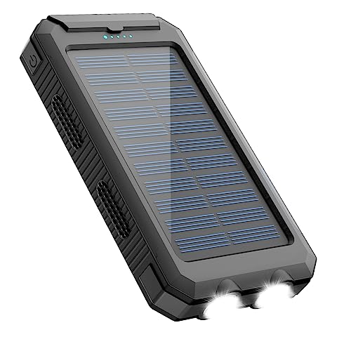 Solar Charger 30000mAH Portable Power Bank External Backup Battery Power Pack Charger with Dual USB/LED Flashlight/Compass Compatible with iOS & Android, Tablet, Suitable for Outdoor Camping