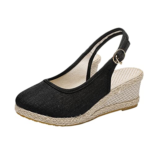 Women Round Toe Platform Wedge Sandal Closed Toe Espadrille Wedge Sandals Dressy Summer Sandals for 2024 Summer Black, 8.5