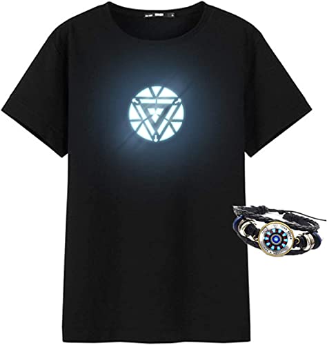 Tony Cosplay Adult Novelty Arc Reactor Illuminate T-Shirt Sleeve Costume Clothing for Men Kids Adult Stark Reactor Bracelet (XXXL) (M) Black
