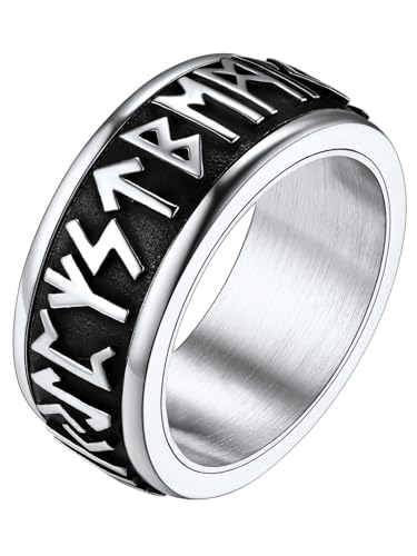 FaithHeart Large Rings for Men Size 14 Stainless Steel Norse Viking Rune Protective Thumb Ring, Stree Relieving Fidget Pinky Finger Charms