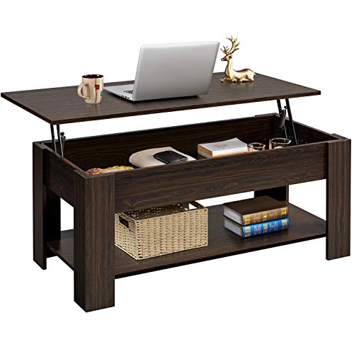 Yaheetech Lift Top Coffee Table with Hidden Compartment and Storage Shelf, Rising Tabletop Dining Table for Living Room Reception Room, 47.5in L, Espresso
