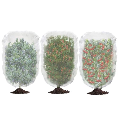 TMFsode 3 Pack Insect Bird Barrier Mesh Netting with Drawstring, 4.9 Ft x 3.2 Ft Blueberry Bush Netting, Protective Garden Mesh Plant Covers for Tomatoes, Fruit Tree, Flowers, Vegetables