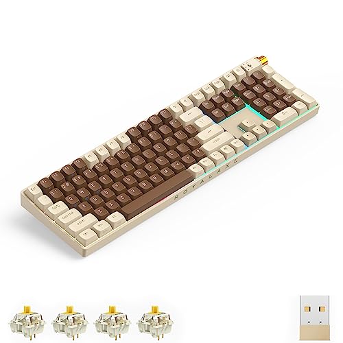 ROYALAXE R108 Wireless Mechanical Keyboard, Gateron G Pro 3.0 Yellow Switch, Hot Swappable Wired/Bluetooth/2.4G Wireless Keyboard with RGB Light for Windows & Mac, PBT Keycaps, Lava Brown