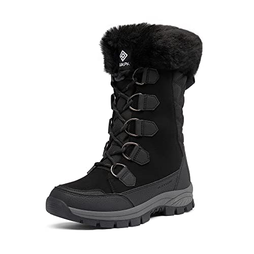 DREAM PAIRS Women's Waterproof Winter Snow Boots, Warm Comfortable Faux Fur Insulated Non-Slip Outdoor Lace-Up Mid Calf Booties,Sdsb2206w,Black,Size 8