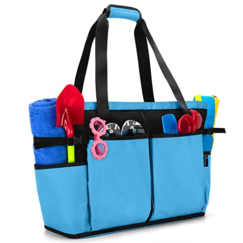 Fasrom Extra Large Mesh Beach Bag with Zipper Bottom, Oversized Beach Tote Bag for Beach or Pool Trip (Empty Bag Only, Patent Design), Blue