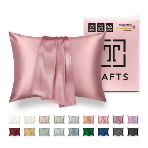 Tafts Silk Pillow Cases - 22mm 100% Pure Mulberry 6A Silk Pillowcase for Hair & Skin with Zipper Closure, Cooling, Natural, Organic, Double Sided Silk Pillow Case (Misty Rose Pink, Queen 20x30 1pc)
