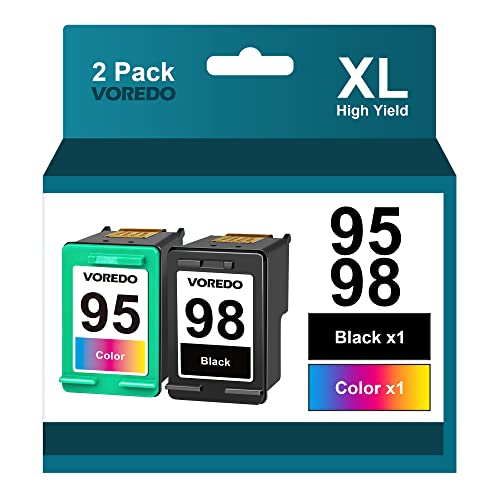 98 95 Ink Cartridges Combo Pack Remanufactured Ink for HP 98 95 Work with Officejet 150 100 6310 H470, PhotoSmart 8050 C4180 C4150 D5160, Deskjet 460 5940 (Black, Tri-Color,2 Pack)