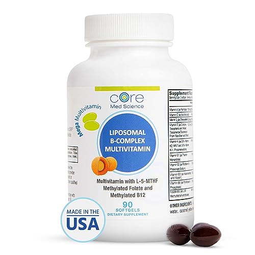 Core Med Science Liposomal Vitamin B-Complex, 90 Softgels - Non-GMO Active B-Complex Vitamin Supplement for Heart Health - Immune System, Energy, & Mood Support Supplement
