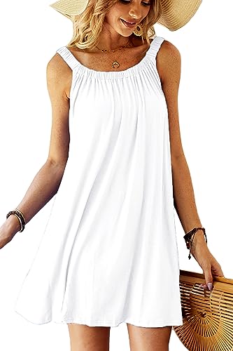 Ecolley Fashion Beach Cover Ups Swimwear Swimsuit Dresses for Women Summer Casual Loose Dress Size M White