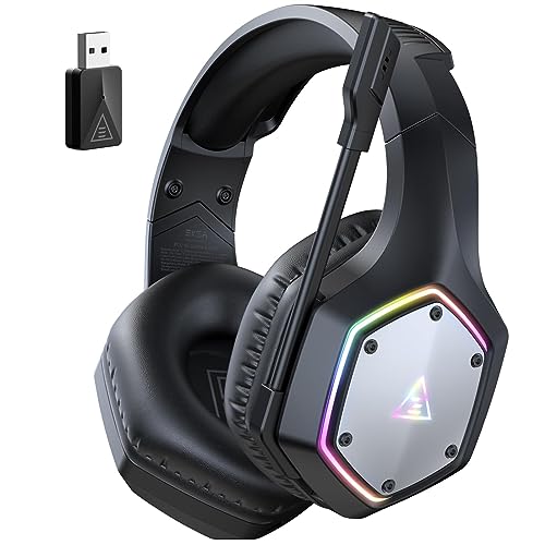 EKSA Wireless Headset for PC PS4 PS5 Computer - 7.1 Surround Sound, AI Intelligent Noise Cancelling Microphone(ENC), Low Latency 2.4G USB Dongle, 36 Hour Battery, Game/Music Mode, RGB Light