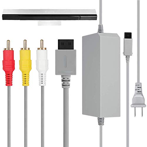 TPFOON 3 in 1 Wii Accessories Bundle - Wii AC Power Adapter + Composite Audio Video Cable and Wired Motion Sensor Bar Compatible with Nintendo Wii