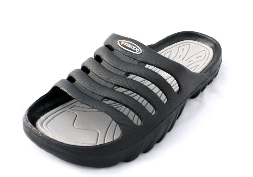 Vertico - Shower Sandals | Slide-On and Comfortable Pool-Side Shoes - Black & Grey (9-10 US)