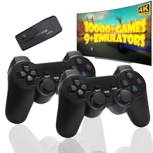 Heramie Wireless Retro Game Console, Plug and Play Video Games 4K HDMI Output for TV, Classic Game Stick, Built in 10000+ Games with 9 Emulators and 2 Wireless Controller 2.4G Gift for Kids & Adults