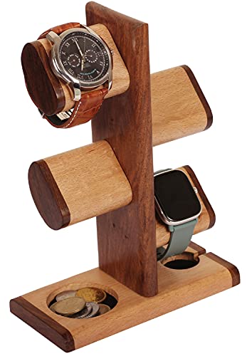 ABHANDICRAFTS - Watch Stand 5 in One Multiple Watch Display Tower, Charging Station Jewelry Organizer for Rings, Coins, Gifts for Mother's Day