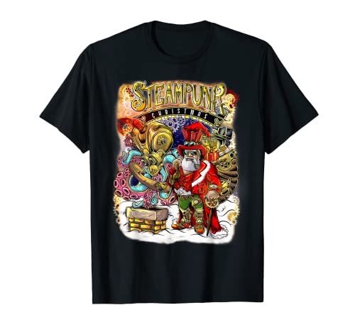 Steampunk Santa Claus & Octopus Reindeer Christmas Graphic T-Shirt
