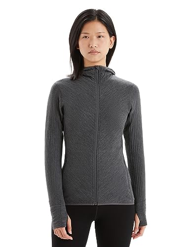 Icebreaker Merino Women's Descender Long Sleeve Full Zip Hoodie, Large, Jet Heather/Black