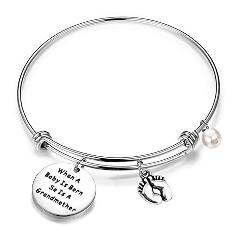 QIIER Grandma To Be Keychain When a Baby is born so is a Grandmother Keychain Baby Announcement Gift For New Grandma (bangle bracelet)