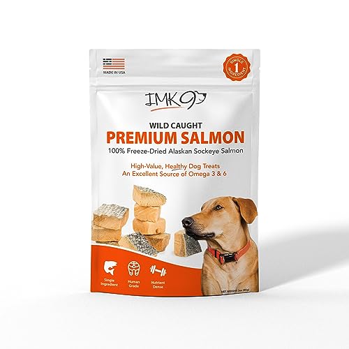 Salmon Dog Treats - Freeze Dried Salmon Snacks, Healthy Protein, High Value Training - Natural Omega 3-6 Fish Oil - 100% Pure Fish with Skin, Wild Caught - Single Ingredient, Grain Free - Made in USA