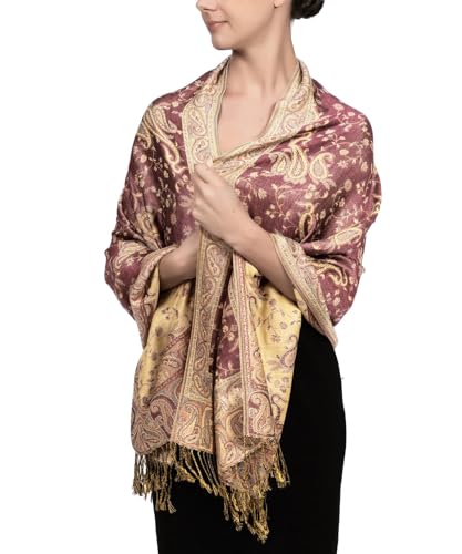 Achillea Soft Silky Reversible Paisley Pashmina Shawl Wrap Scarf w/Fringes (Violet)