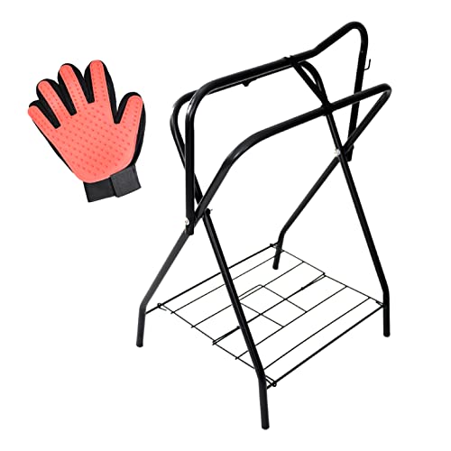 ROONOVA: Saddle Stand - Rack for English and Western Horse Saddles - Equestrian Accessories for Stable - Complete with a Right-Handed Orange Grooming Glove