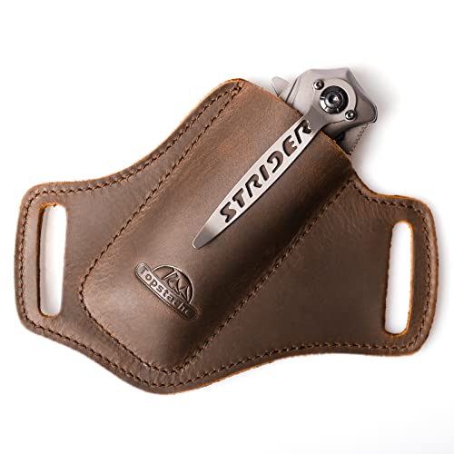 Topstache Handmade Leather Pocket Knife Sheath for Belt,EDC Belt Folding Knife Sheath for Man,Cross Draw Right Side Carry Open Top Knife Sheath for 5 inch Folding Knife,Darkbrown