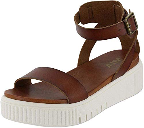 MIA Lunna Womens Open Toe Ankle Strap Flatform Platform Sandals, Comfortable Casual Shoes for Spring and Summer, Cognac, Size 8.5