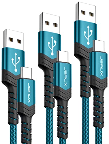 JSAUX USB-C Cable 3.1A Fast Charging, 3-Pack (10ft+6.6ft+3.3ft) USB A to Type C Charge Cord Compatible with Samsung Galaxy S21 S20 S10 S9 S8 Note 20 10, iPhone 15/15 Pro Max, PS5, USB C Charger(Green)