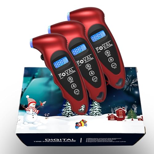 FOVAL Digital Tire Pressure Gauge 150 PSI for Car Truck Pickup Bicycle Instant Read with Backlit LCD and Non-Slip Grip for Father's Day, 3 Pack