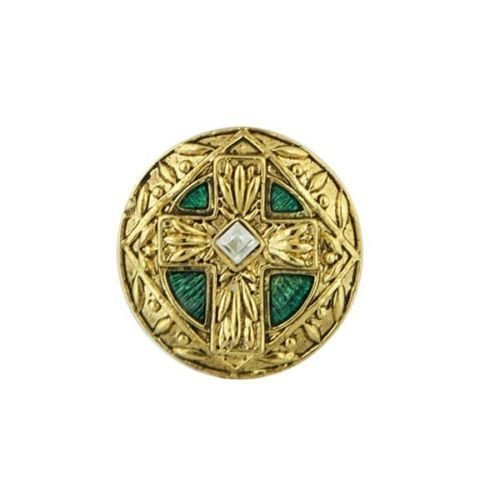 The Vatican Library Collection Gold Tone w Green Enamel Cross Stretch Ring