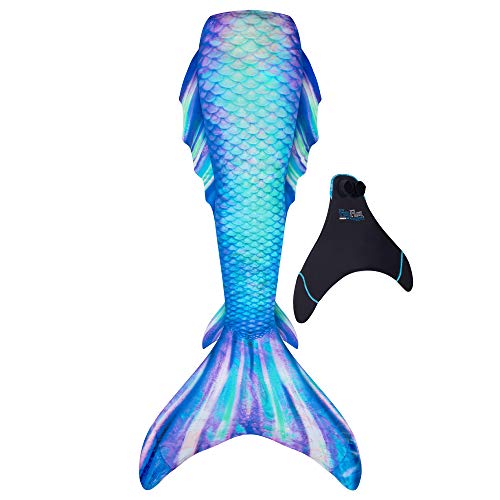 Fin Fun Atlantis with Included Monofin - Swimmable Mermaid Tail w/ 3D Side & Back Fins - Reinforced Water Game for Adults Made w/ Sun Resistant Material - (Pacific Pearl, Adult M)