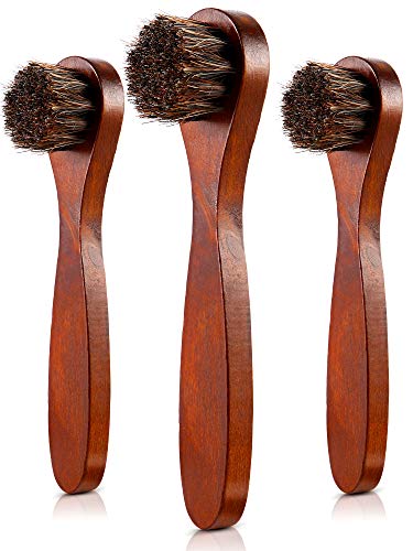 Jovitec 3 Pieces Shoe Polish Brush Saddle Soap Horsehair Applicator Brush Shoe Shine Clean Dauber Brush for Leather Boot Bag Cleaning(Brown)