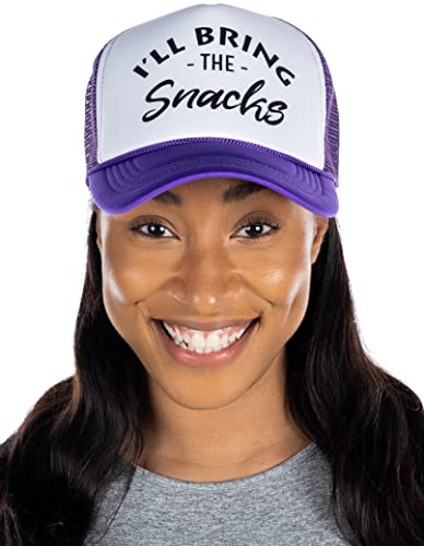 Funky Junque Bridal Snapback Trucker Hat - I'll Bring The - Snacks (White/Dk. Purple)