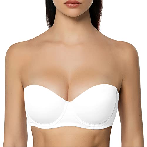 Ruzishun Women's Large Push-up Bra Back Smoothing Support Strapless Bras(White,34B)