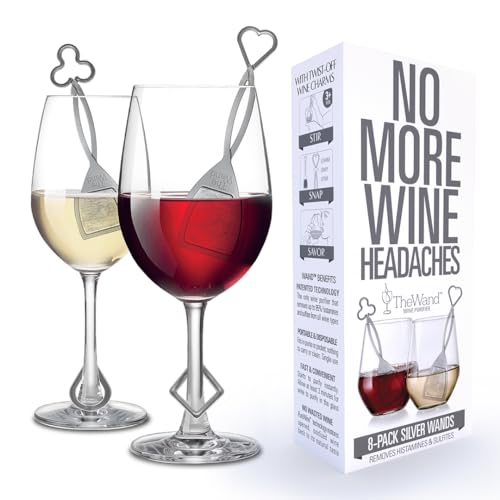 PureWine Wine Wands Purifier, Filters Histamines and Sulfites - May Reduce and Alleviate Wine Allergies & Sensitivities - Includes Wine Glass Accessory for Gifting, Holiday (8 Pack)