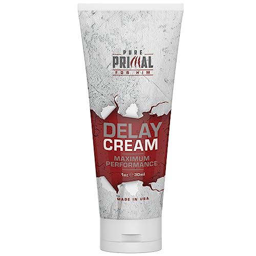 Pure Primal Premium Delay Cream - Male Desensitizer Cream with 4% Lidocaine - Climax Control Numbing Cream to Last Longer in Bed for Men - Advanced Stay Hard Cream for Men - 1 oz (30 mL)