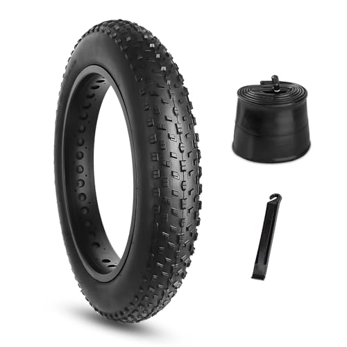 Hycline Fat Bike Tires Replacement Set: 20x4.0 Inch Folding Electric Bicycle Tires Plus Bike Tubes and Tire Levers Compatible Wide Mountain Snow Bike（1 Pair）
