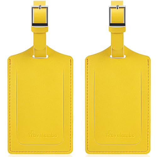 Travelambo Luggage Tag Faux Leather for Suitcase Women Kids Funny Cute (Energetic Yellow)