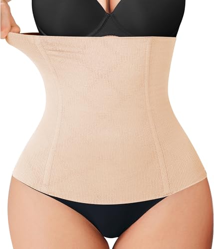 Nebility Womens' Waist Trainer Tummy Control Waist Cincher Slim Body Shaper (Beige Without Hook, L)