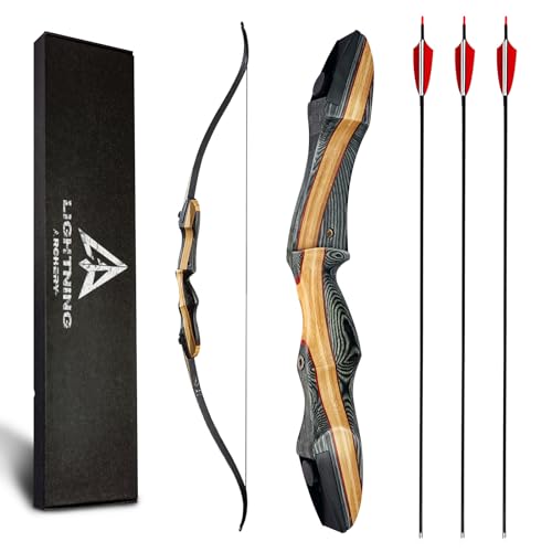 Lightning Archery Recurve Bow and Arrow Set 62' Archery Hunting Bow Wooden Takedown Recurve Bow for Adults Beginners to Advanced Outdoor Practice & Hunting(25lb, Right Hand)