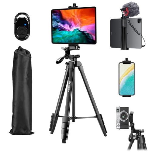 Tripod, Lusweimi 73-Inch Camera Tripod for iPad pro & iPhone Compatible with Tablet/iPad Pro 12.9 inch/Webcam/Video Camera, iPad Pro Tripod Stand with Wireless Remote & Bag for Vlog/Video/Photography