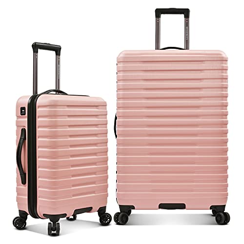 U.S. Traveler Boren Polycarbonate Hardside Rugged Travel Suitcase Luggage with 8 Spinner Wheels, Aluminum Handle, Pink, Carry-on 22-Inch, USB Port
