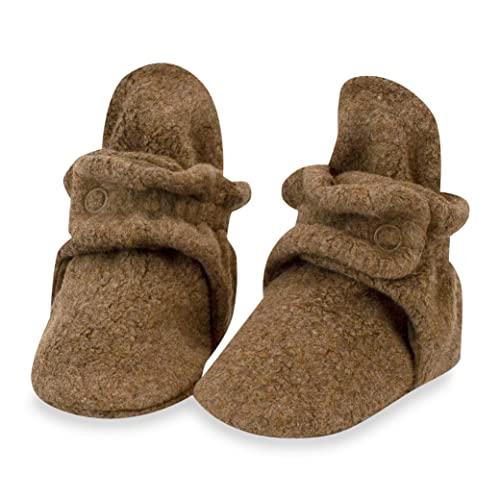 Zutano Unisex Fleece Baby Booties with Organic Cotton Lining, Newborn Essentials, Mocha Heather, 3 Months