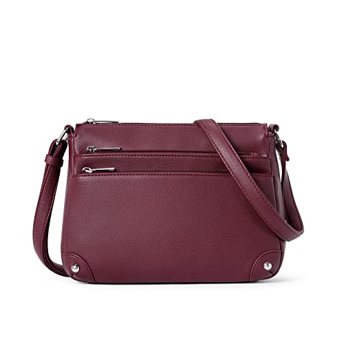WESTBRONCO Crossbody Bags for Women, Medium Size Shoulder Handbags, Satchel Purse with Multi Zipper Pocket Wine Red
