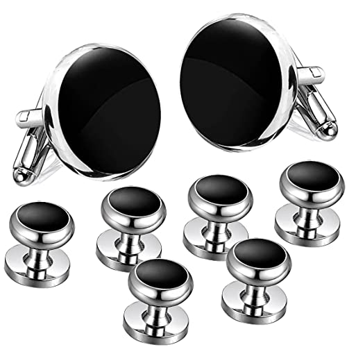 JIPIMON Cufflinks for Men 2+6 pcs Classic Cuff Links Set for Tuxedo Shirts Business Wedding, Luxury Box Gift Ideas for Boys