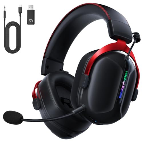 Gonbouyoku Wireless Gaming Headset, 2.4GHz USB Dual Wireless Gaming Headphones for PS5, PS4,Switch,PC,Mac with Bluetooth 5.3, 60H Battery, Omnidirectional ENC Microphone, 3.5MM Wired, CT570, BlackRed