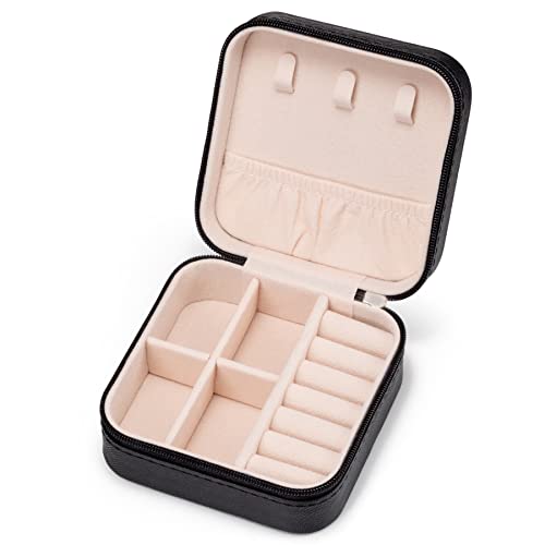 Mini Jewelry Travel Case,Small Jewelry Box,Traveling Jewelry Organizer,Portable Jewellery Storage Holder for Rings Earrings Necklace Bracelet Bangle Organizer,Boxes Gifts for Girls Women(PU-Black)