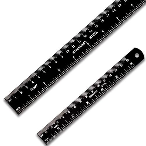 Zotemo Metal Ruler Kit 12 Inch and 6 Inch, Stainless Steel Rulers with Centimeters, Inches and Conversion Table for Office and School, 2 Pack