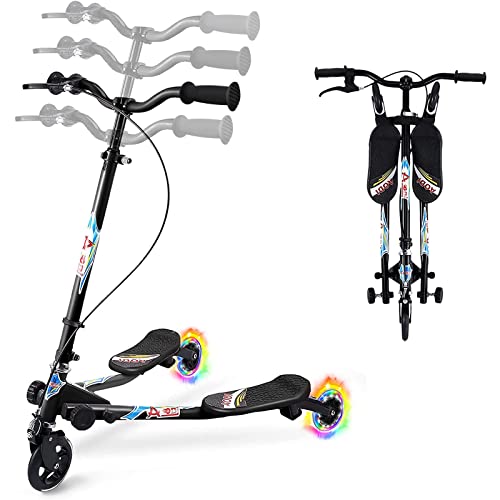 AODI Swing Scooter for Kids, 3 Wheels Foldable Wiggle Scooter Push Drifting with Adjustable & 2 Rear LED Wheels Kicks Scooter for Boys and Girls Ages 3-8