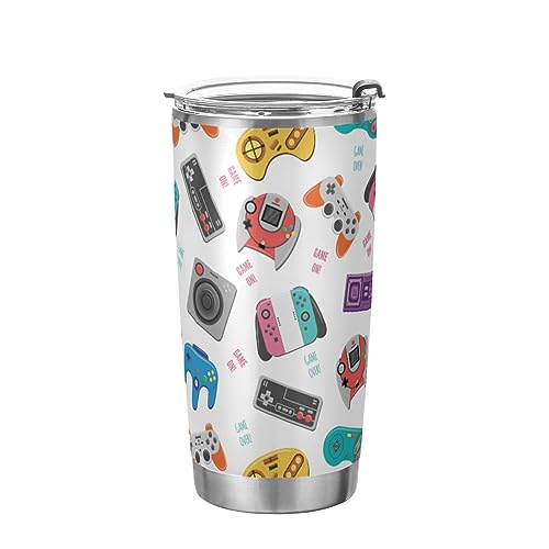 Retro Video Game Joystick Stainless Tumbler Insulated Coffee Cups with Lid and Straw Travel Mug for Hot and Cold Drinks 20oz